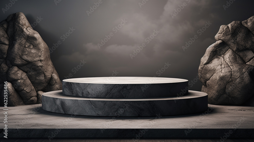 3D empty gold black podium background with a pedestal stage, luxury podium for product presentation