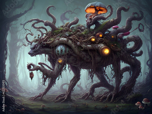 Magical mushroom goblin beast, Generative AI Illustration © pandawild
