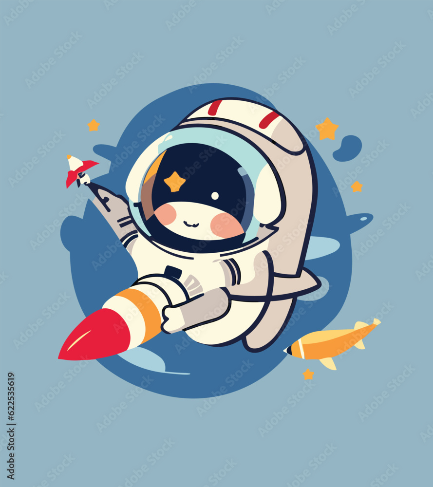 Astronaut riding rocket in the space, vector cartoon illustration Astronaut riding rocket in the space, vector cartoon illustration