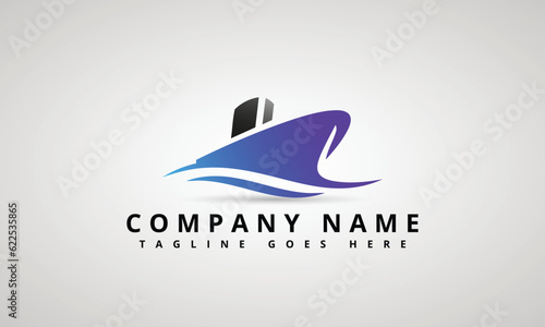 Cargo Ship Logo Design Template. Cargo Ship Logos For International Export Or Import Of Goods And Goods Transportation Trading Companies.