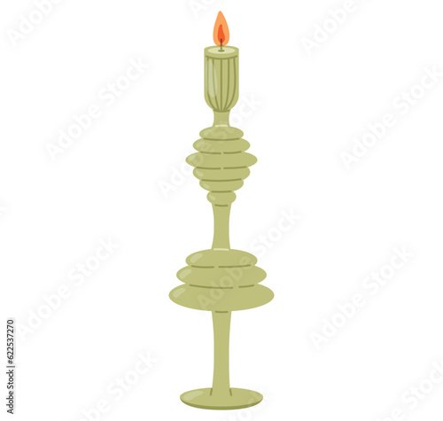 Vector isolated vintage victorian flat decorative candlestick with scented candle.