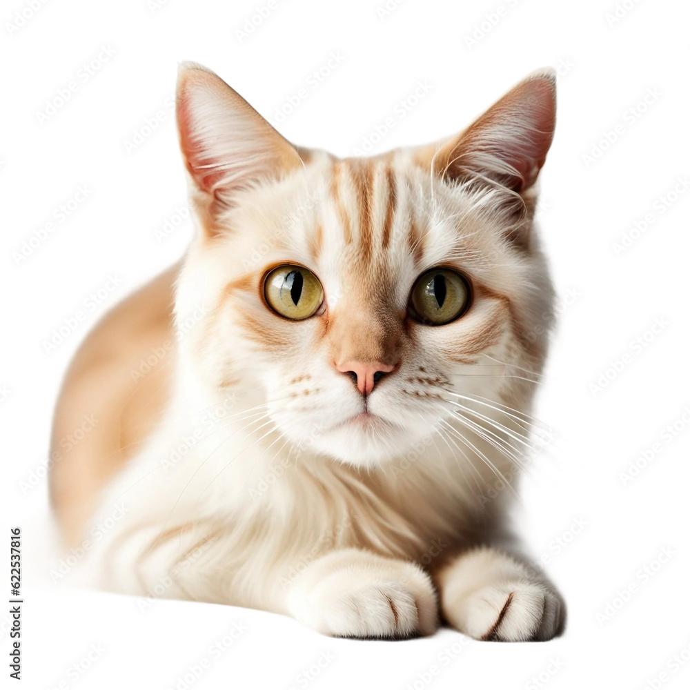 Cat seen from the front on a white background. Generated by AI.