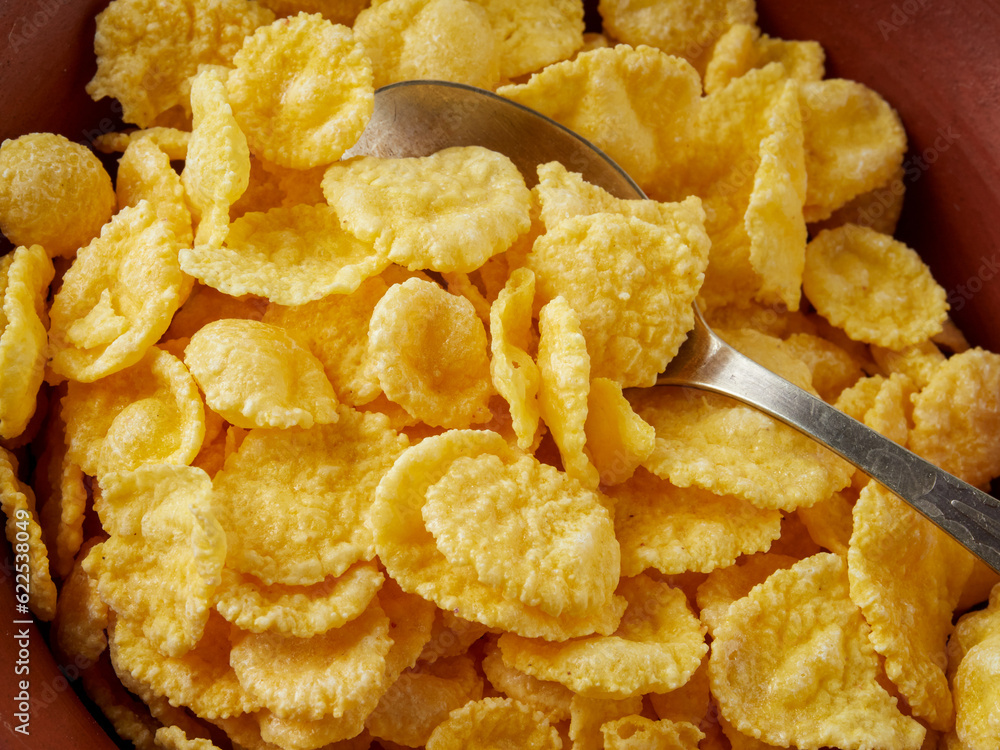 Healthy cornflakes with milk for breakfast Healthy cornflakes with milk for breakfast