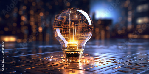 A bulb integrated on a technology background, Idea Concept, Thinking Concept, Innovation