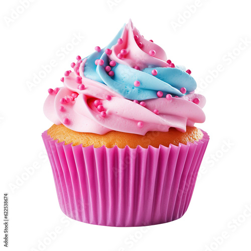 cupcake with pink icing on transparent background Remove png created with Generative AI, Clipping Path