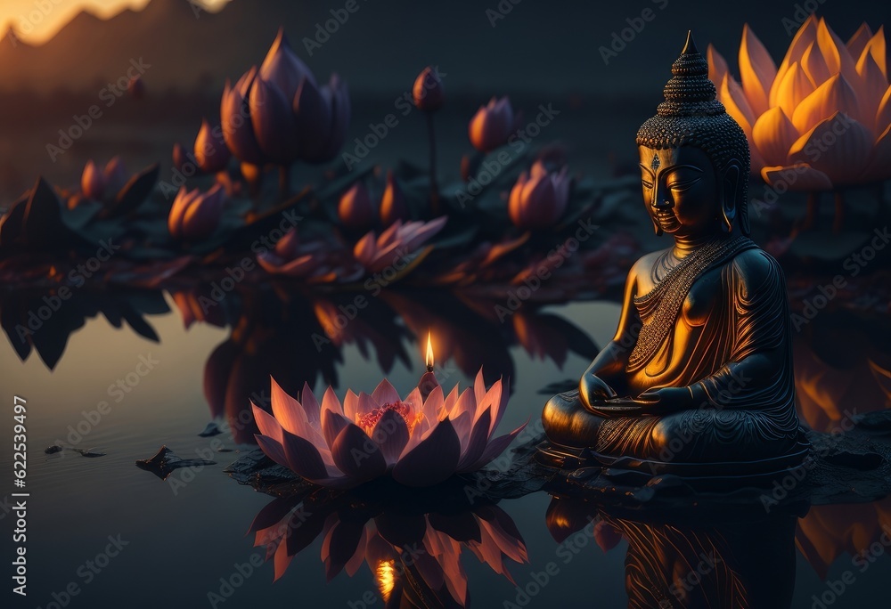 Buddha Purnima Vesak day background, AI generated