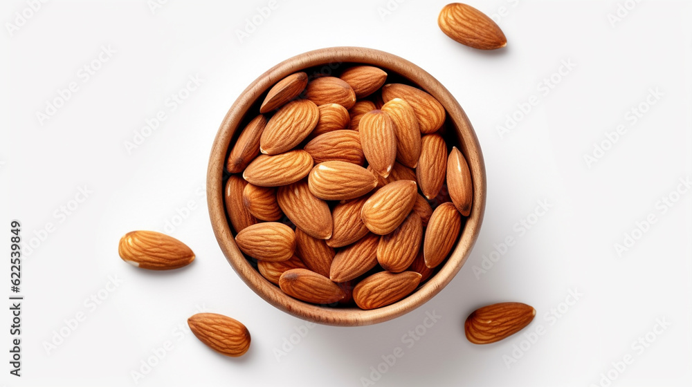 Bowl full of almond nuts isolated on white background Bowl full of almond nuts isolated on white background
