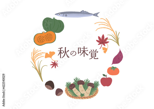 秋の食材のイラスト　フレーム