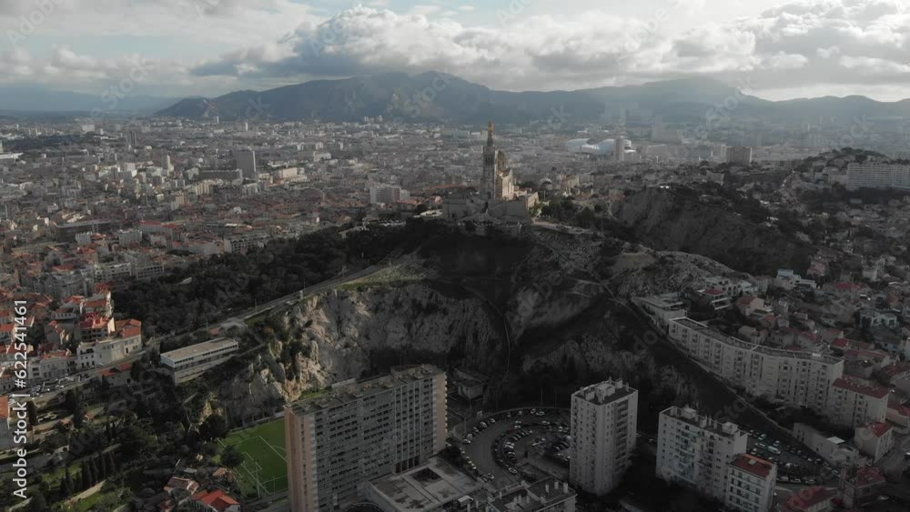 Aerial view of the basilica Notre Dame de la Garde in Marseille. France 2020 Aerial view of the basilica Notre Dame de la Garde in Marseille. France 2020