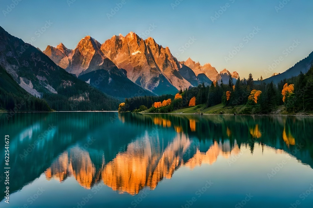 reflection of mountains in lake