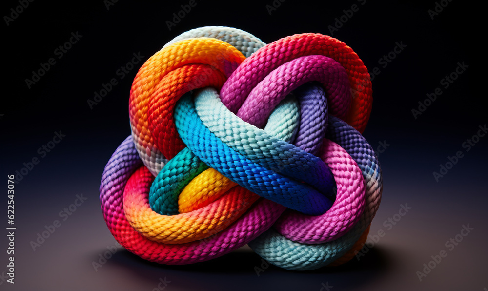 A tangled pile of coloured rope. Confusion and thought process concept A tangled pile of coloured rope. Confusion and thought process concept