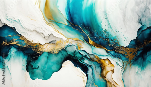 Abstract alcohol ink background, luxury and creative paint with beautiful and dreamy color, unique colored marble art with oil painting, wide graphic design for print and business - Generative Ai