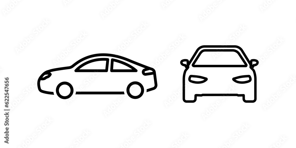 Set of various cars front and side view outline vector icon. Set of various cars front and side view outline vector icon.