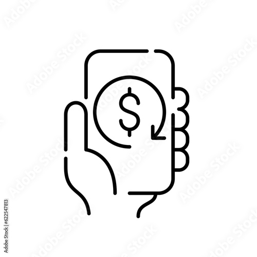 Receiving money cash back. Smart phone banking app. Customer rewards program. Pixel perfect, editable stroke icon