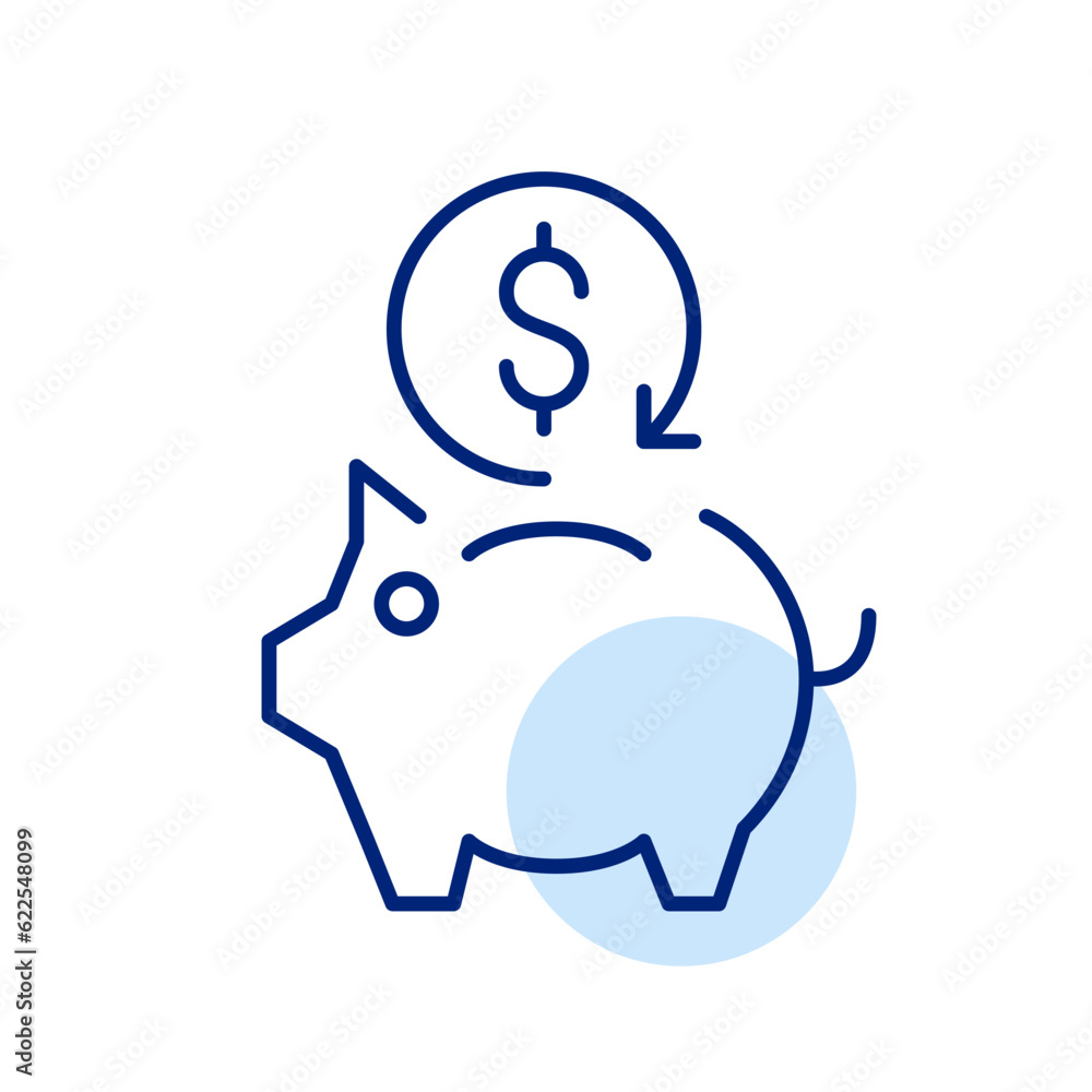 Money cash back. Bonus program. Returns on buying good. Dollar sign and piggy bank. Pixel perfect, editable stroke icon Money cash back. Bonus program. Returns on buying good. Dollar sign and piggy bank. Pixel perfect, editable stroke icon