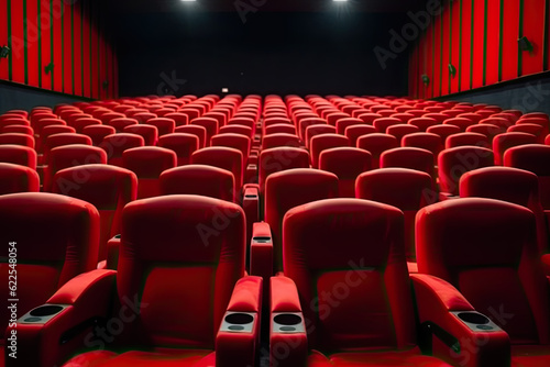 Movie Theater with empty seats and projector.