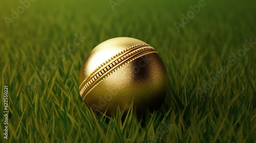 Gold Leather Cricket Sport Ball on grass