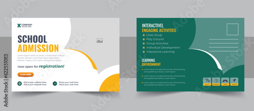 Kids back to school education admission postcard template, professional school admission postcard template design