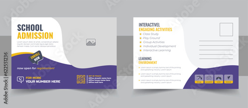 Kids back to school education admission postcard template, professional school admission postcard template design