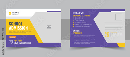 Creative Kids back to school education admission postcard template. Modern professional school admission postcard template design