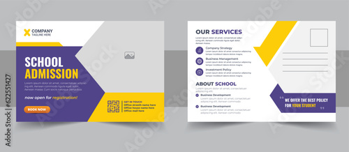 Kids back to school education admission postcard template. Modern professional school admission postcard template design