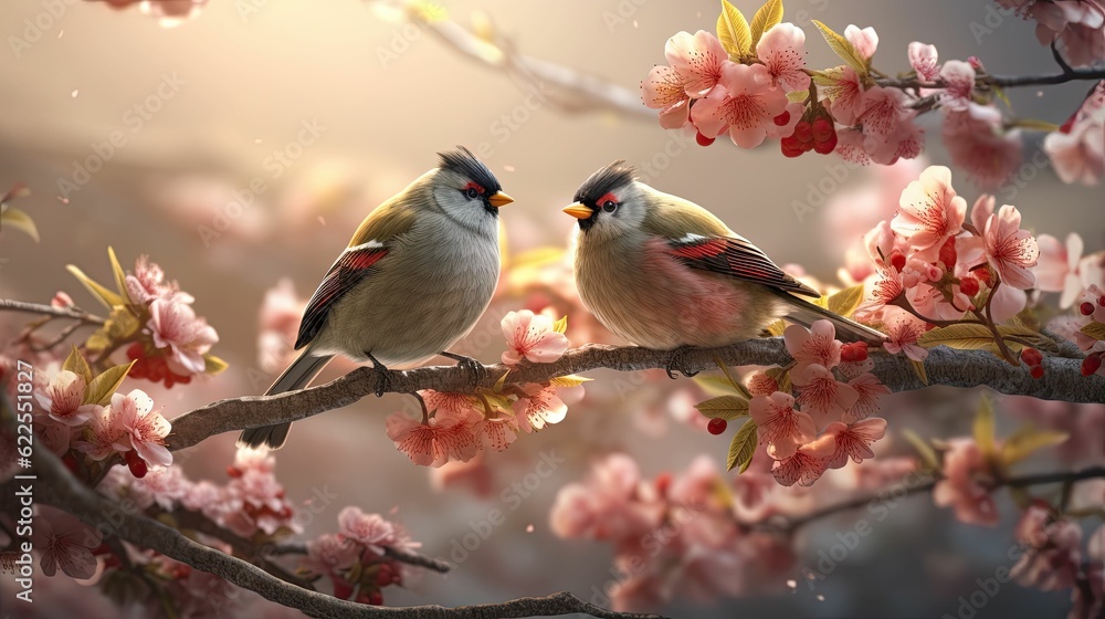 Obraz premium springtime, with blooming flowers and birds singing in the background,