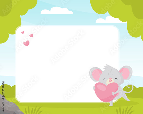 Empty Card with Cute Mouse as Funny Little Animal Vector Template