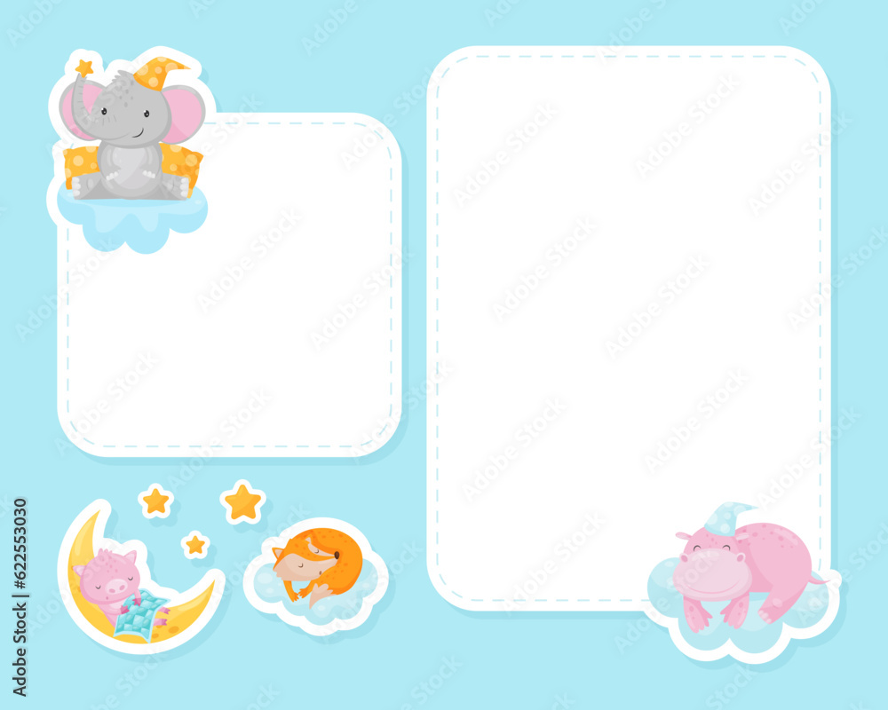 Empty Card with Cute Animal Sleeping Having Bedtime Vector Template Empty Card with Cute Animal Sleeping Having Bedtime Vector Template