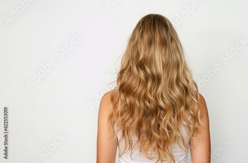 Ai generative. Rear view of a girl with beautiful long blonde hair.