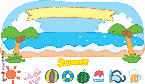 フエルト刺繍みたいな夏のイラスト詰め合わせ