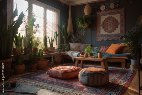 Modern interior japandi style design livingroom. Generative AI