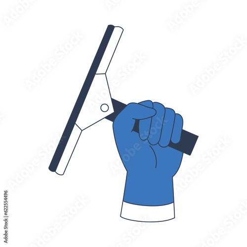 Cleaning Service with Hand Hold Squeegee for Cleanup Vector Illustration