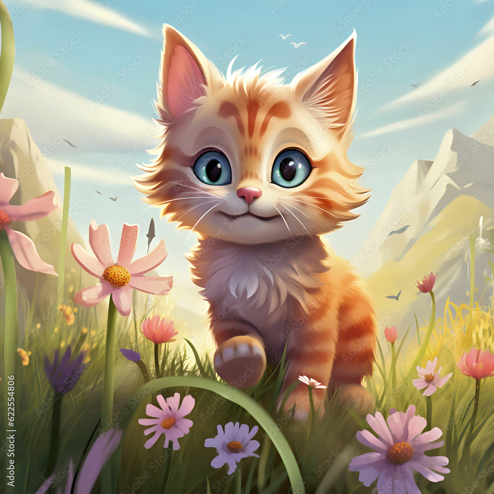 Elfin Characters in Nature, with a Magical Kitten