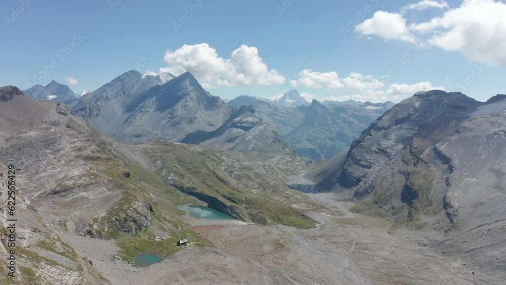High aerial of a dry lake in the Swiss mountains High aerial of a dry lake in the Swiss mountains
