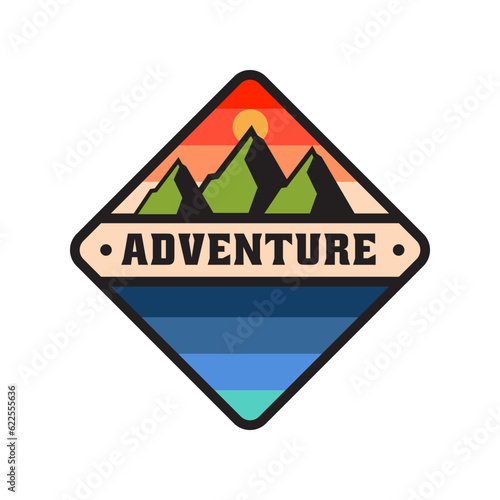 Adventure vector logo with mountains and waters. It is suitable for logos of adventurers, mountain climbers, nature lovers, scouts, environmental communities, brands, and others.