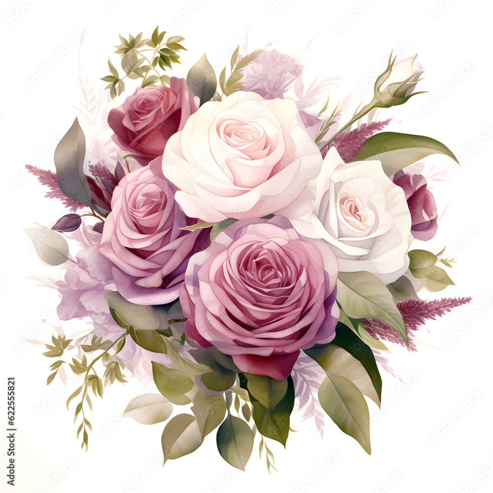 watercolour bouquet of roses on a white background wedding stationary, greetings, wallpapers, fashion, background