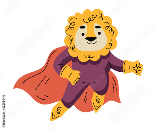 Lion Animal Superhero Character Dressed in Mask and Cape Vector Illustration