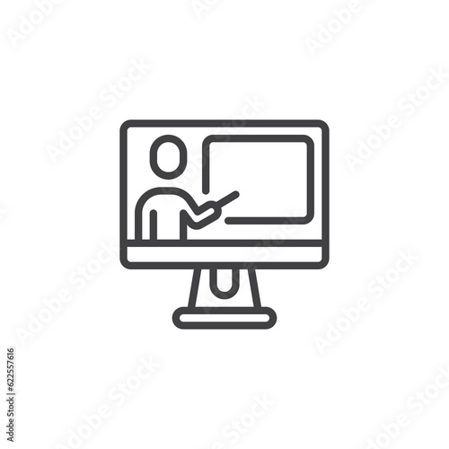 Online lecture line icon