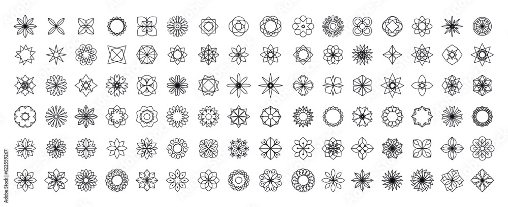 Set of abstract logo. Design of geometric icons. Stylisation of flowers, leaves in a circle