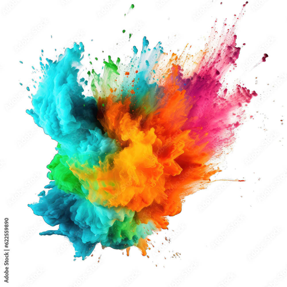 a vibrant and energetic powder explosion against a clean white background