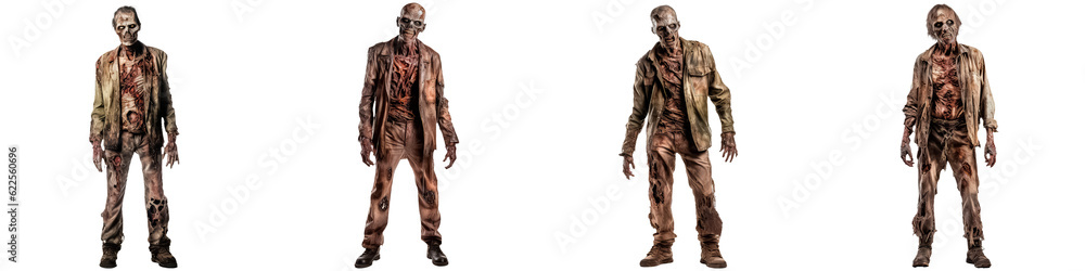 zombie costume at halloween isolated on white