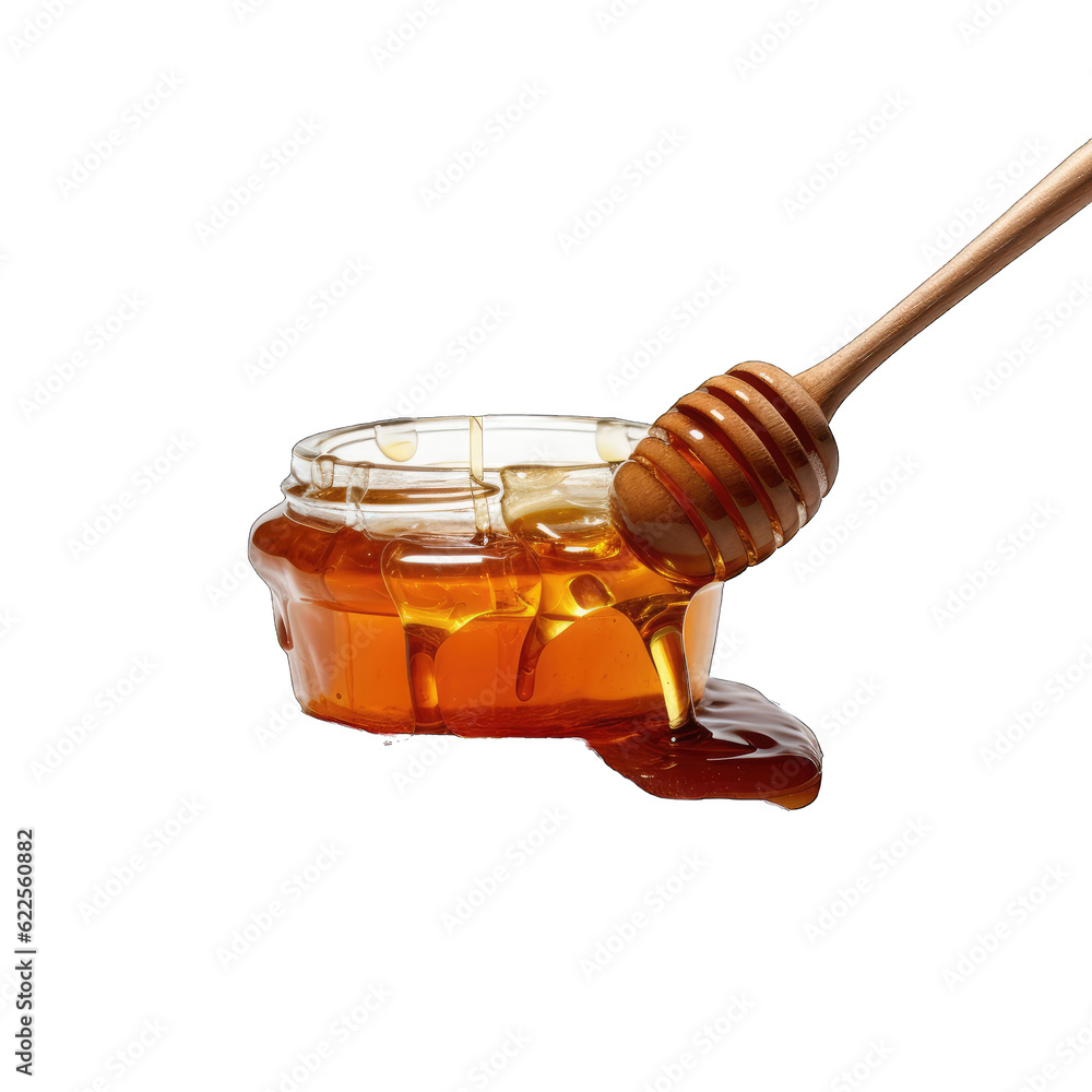 a honey dip being poured into a jar of honey a honey dip being poured into a jar of honey