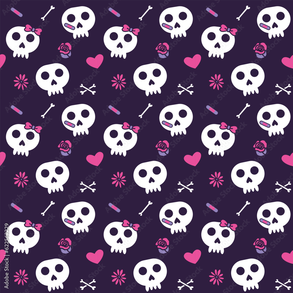 Vector Pattern Skull Cute Background Seamless Vector Pattern Skull Cute Background Seamless