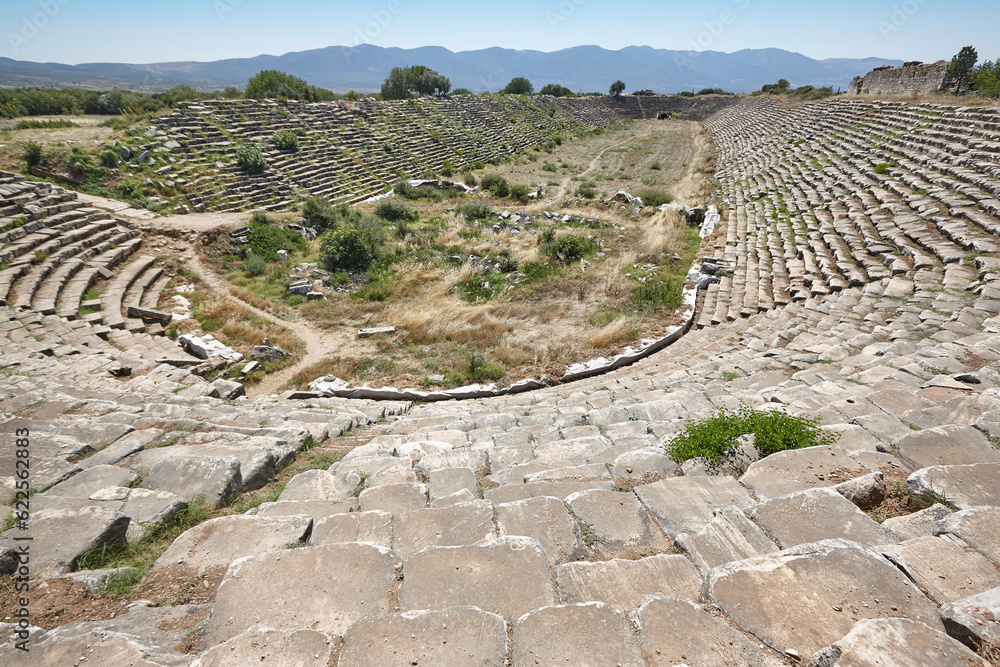 Aphrodisias great stadium. Historical archeological site. Ancient ruins in Turkey