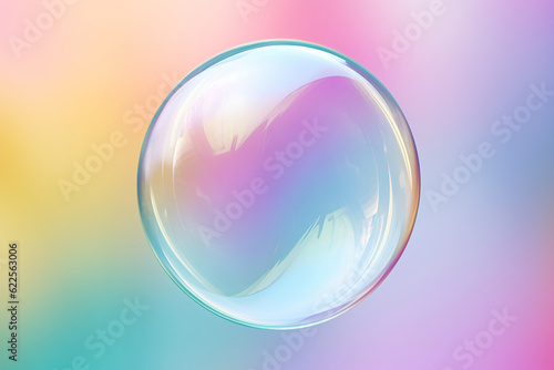 Iridescent balloon bubble on pastel background with gradient. A vibrant and whimsical bubble of joy radiates in the sky, its radiant rainbow background captivating the viewer with its dazzling colors