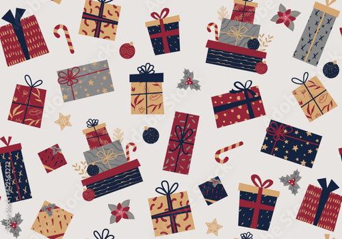 クリスマスの贈り物のシームレスパターン。(壁紙,プレゼント)