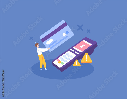 payment failure in EDC or Electronic Data Capture machine. transaction errors. cashless payment instruments. payment method. services and technology. illustration concept design. vector elements. blue