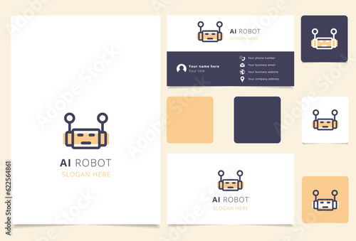 Ai robot logo design with editable slogan. Branding book and business card template.