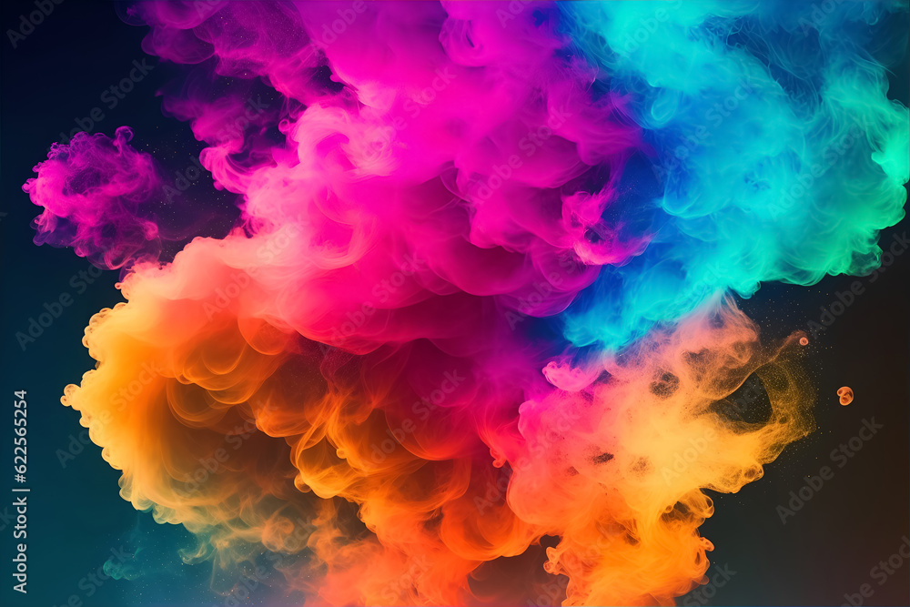 Multicolored Smoke Puff Cloud on Dark Background, abstract wallpaper, Digital Artistic Illustration Multicolored Smoke Puff Cloud on Dark Background, abstract wallpaper, Digital Artistic Illustration