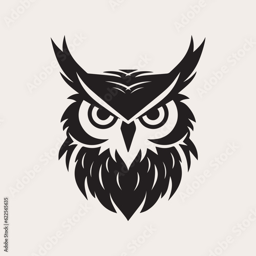 Owl one color vector logo, emblem, icon for company branding. Tattoo art style. Symbol of wisdom and knowledge.